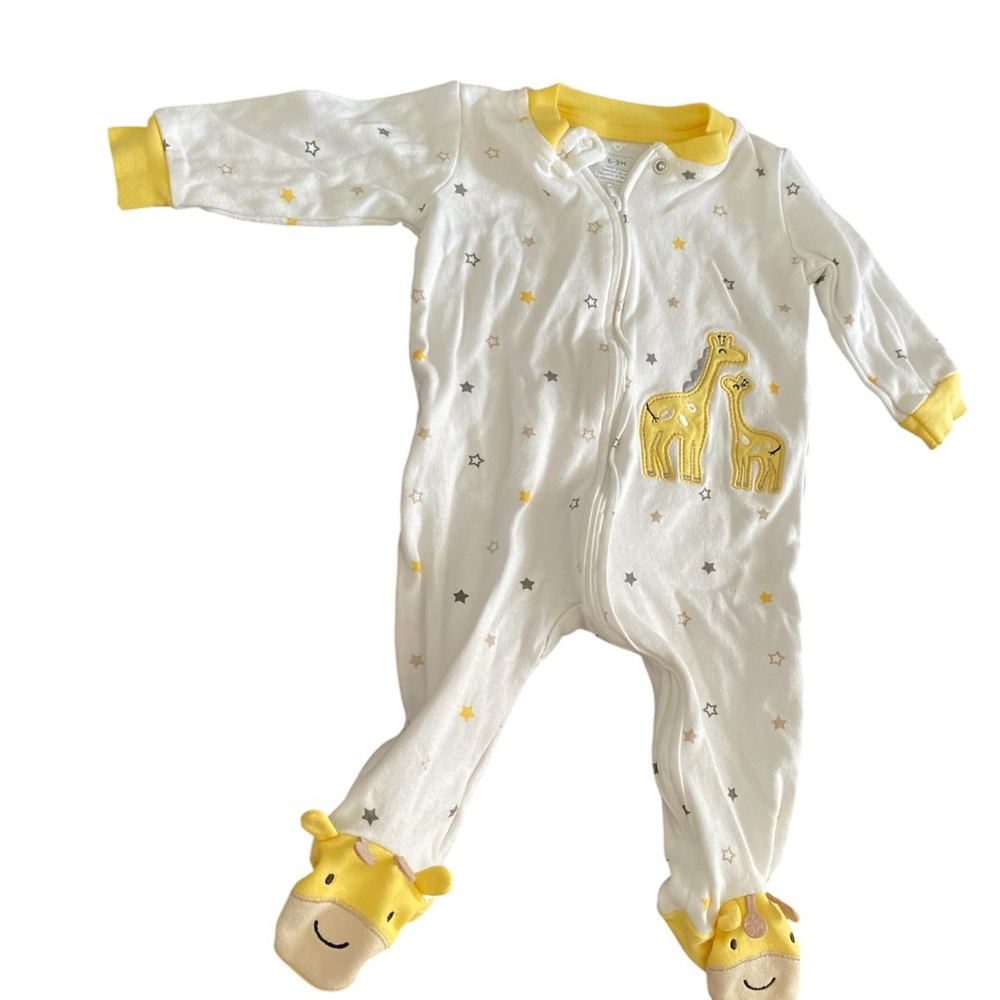 Baby Giraffe Footed Onesie - White and Yellow